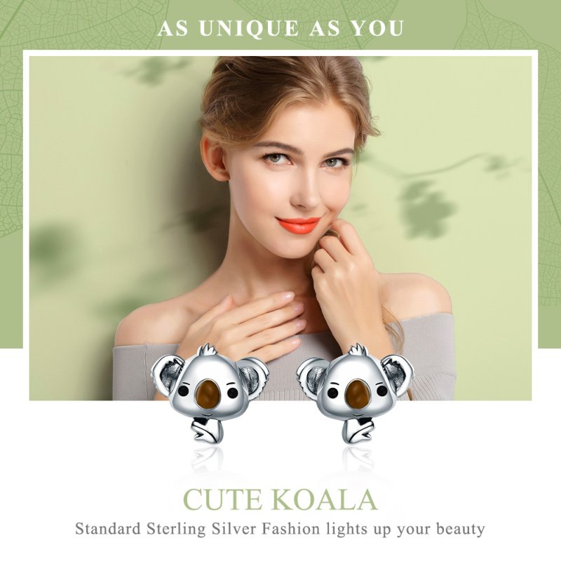 (obrázek pro) Stříbrné Peckové Náušnice Roztomilý Koala SCE381 Pandora styl - Zobrazit 2