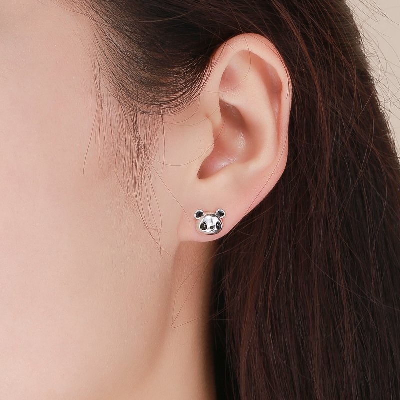 (obrázek pro) Stříbrné Peckové Náušnice Roztomilá Panda SCE386 Pandora styl - Zobrazit 5