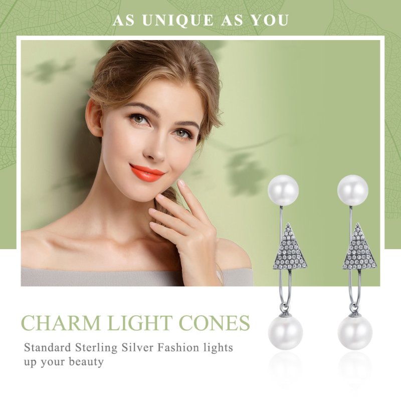 (obrázek pro) Stříbrné Visací Náušnice Glamour Light Cone SCE136, Kubická zirkonie, Pandora st - Zobrazit 2