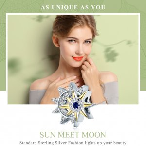 Stříbrné Přívěsek Slunce Splňuje Měsíc SCC1137, Kubická zirkonie, Pandora styl