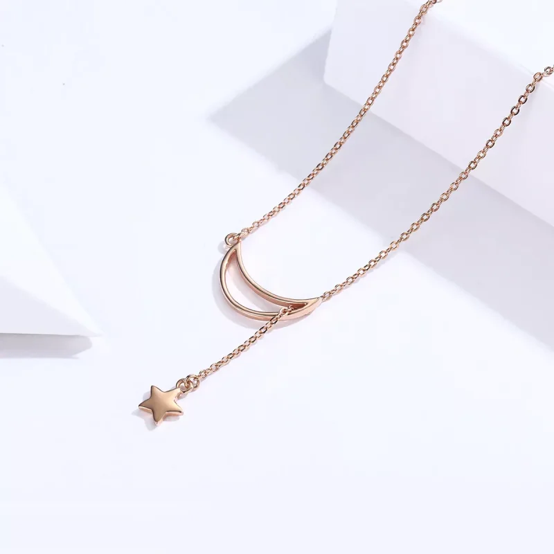 (obrázek pro) Rose Gold Řetízkový náhrdelník Hvězdný Měsíc SCN108-C Pandora styl - Zobrazit 2