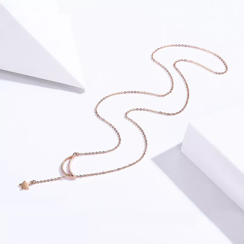 (obrázek pro) Rose Gold Řetízkový náhrdelník Hvězdný Měsíc SCN108-C Pandora styl - Zobrazit 3