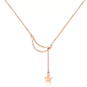(obrázek pro) Rose Gold Řetízkový náhrdelník Hvězdný Měsíc SCN108-C Pandora styl