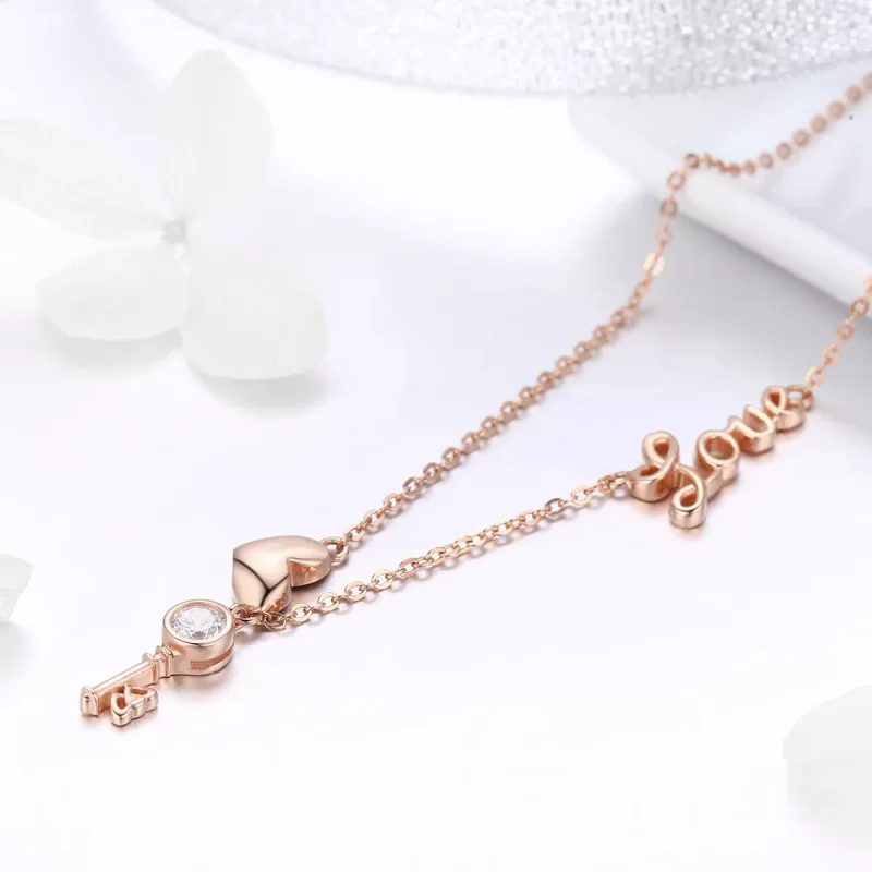 (obrázek pro) Rose Gold Náhrdelník Srdce A Klíč SCN292, Kubická zirkonie, jako Pandora - Zobrazit 2