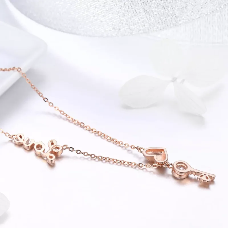 (obrázek pro) Rose Gold Náhrdelník Srdce A Klíč SCN292, Kubická zirkonie, jako Pandora - Zobrazit 3