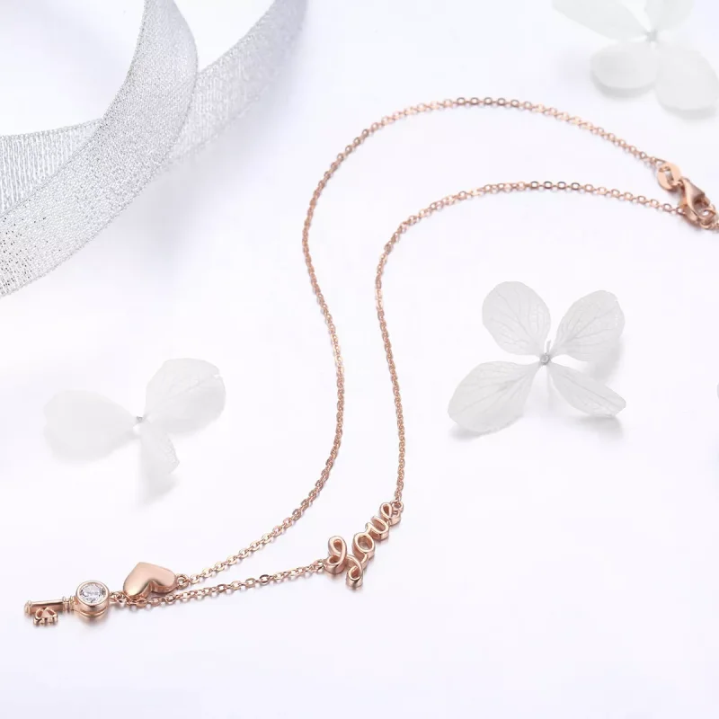 (obrázek pro) Rose Gold Náhrdelník Srdce A Klíč SCN292, Kubická zirkonie, jako Pandora - Zobrazit 4