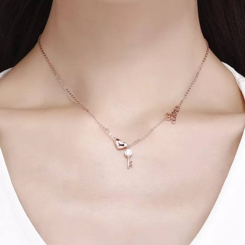 (obrázek pro) Rose Gold Náhrdelník Srdce A Klíč SCN292, Kubická zirkonie, jako Pandora - Zobrazit 5