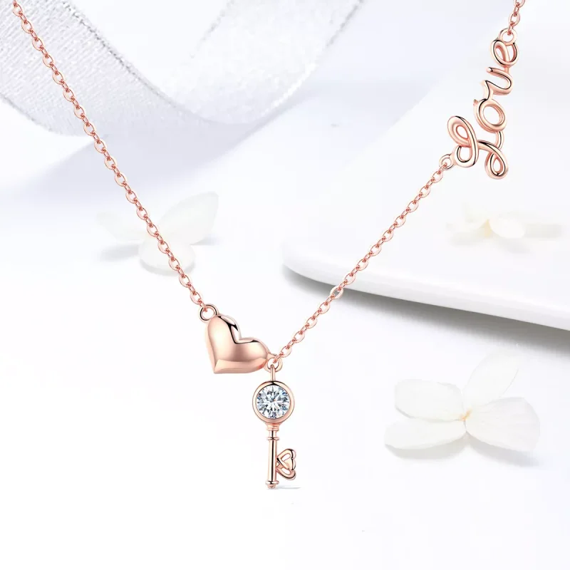 (obrázek pro) Rose Gold Náhrdelník Srdce A Klíč SCN292, Kubická zirkonie, jako Pandora - Zobrazit 6