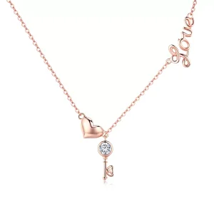 (obrázek pro) Rose Gold Náhrdelník Srdce A Klíč SCN292, Kubická zirkonie, jako Pandora