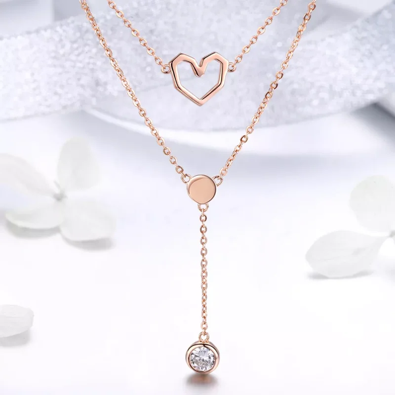 (obrázek pro) Rose Gold Náhrdelník Země Srdce SCN317, Kubická zirkonie, jako Pandora - Zobrazit 2