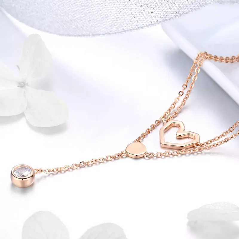 (obrázek pro) Rose Gold Náhrdelník Země Srdce SCN317, Kubická zirkonie, jako Pandora - Zobrazit 3