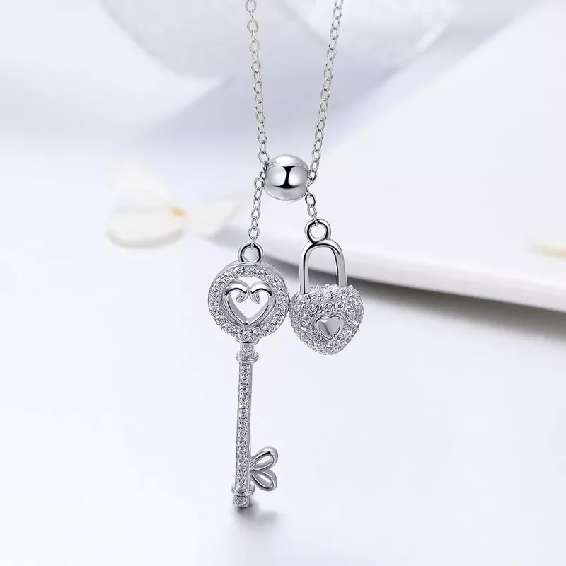 (obrázek pro) Stříbrné Náhrdelník Key To Heart Lock SCN290, Kubická zirkonie, jako Pandora - Zobrazit 2