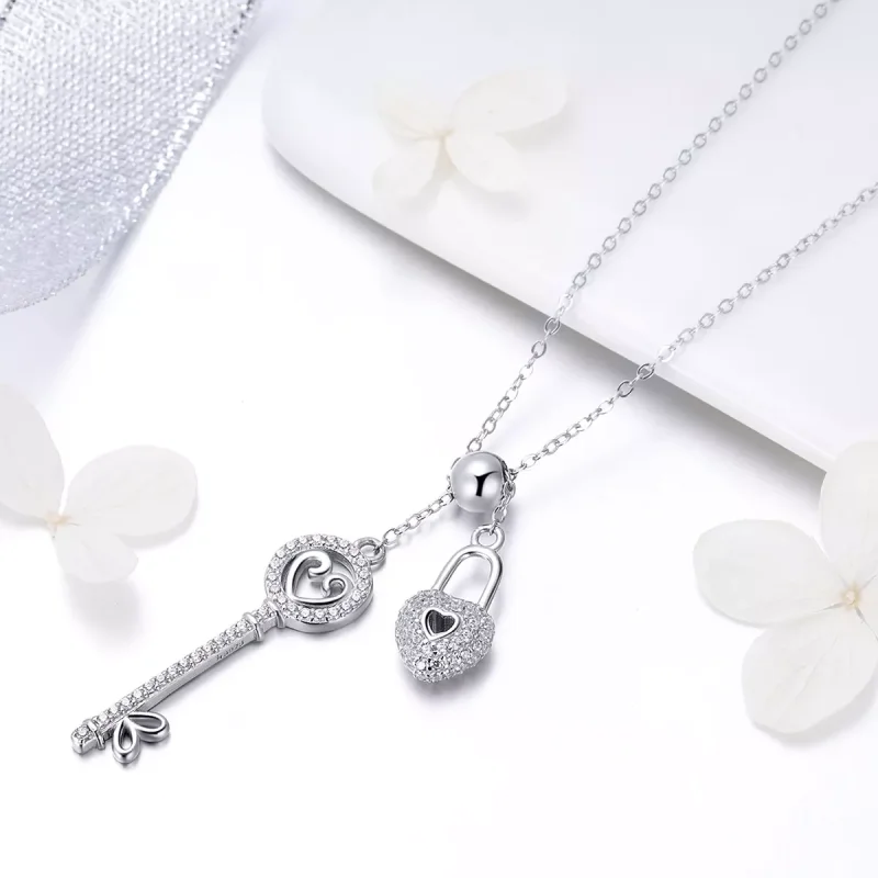(obrázek pro) Stříbrné Náhrdelník Key To Heart Lock SCN290, Kubická zirkonie, jako Pandora - Zobrazit 3