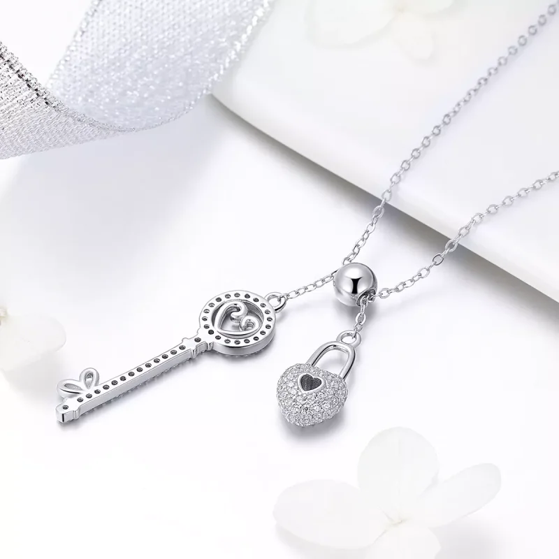 (obrázek pro) Stříbrné Náhrdelník Key To Heart Lock SCN290, Kubická zirkonie, jako Pandora - Zobrazit 4