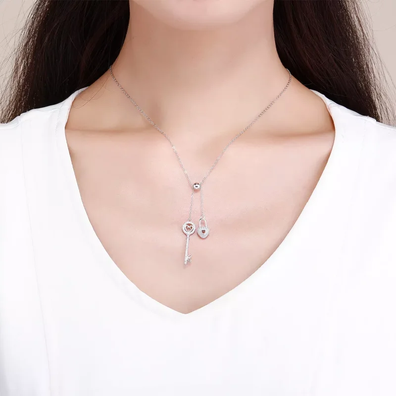 (obrázek pro) Stříbrné Náhrdelník Key To Heart Lock SCN290, Kubická zirkonie, jako Pandora - Zobrazit 6