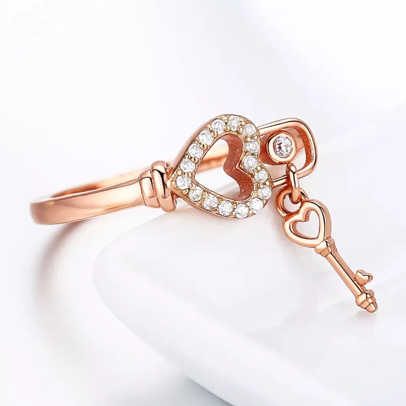 (obrázek pro) Rose Gold prsten Klíč Srdce SCR501, Kubická zirkonie, jako Pandora - Zobrazit 2