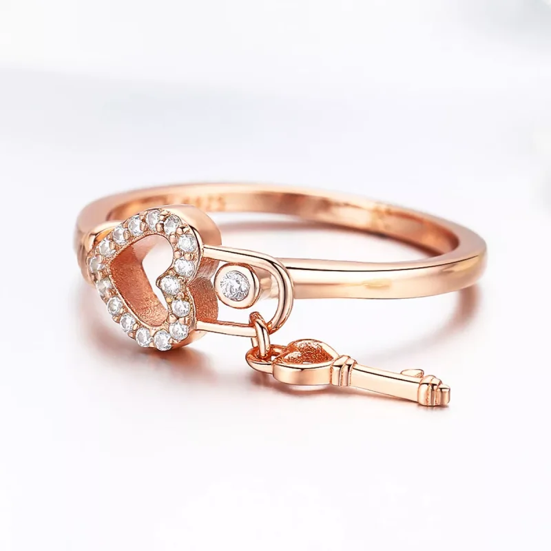 (obrázek pro) Rose Gold prsten Klíč Srdce SCR501, Kubická zirkonie, jako Pandora - Zobrazit 3