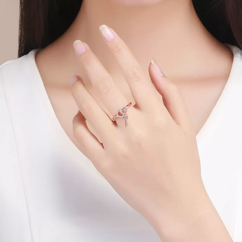 (obrázek pro) Rose Gold prsten Klíč Srdce SCR501, Kubická zirkonie, jako Pandora - Zobrazit 5