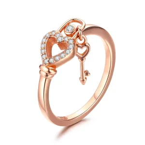 (obrázek pro) Rose Gold prsten Klíč Srdce SCR501, Kubická zirkonie, jako Pandora