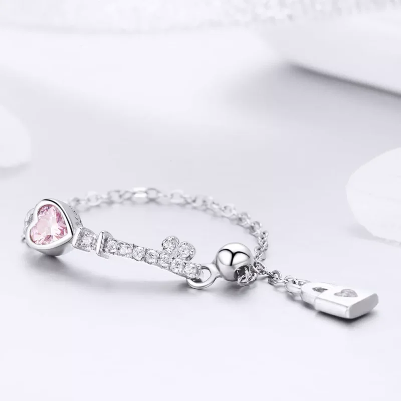 (obrázek pro) Stříbrné prsten Key To Heart Lock SCR425, Kubická zirkonie, jako Pandora - Zobrazit 2