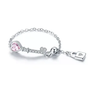 (obrázek pro) Stříbrné prsten Key To Heart Lock SCR425, Kubická zirkonie, jako Pandora