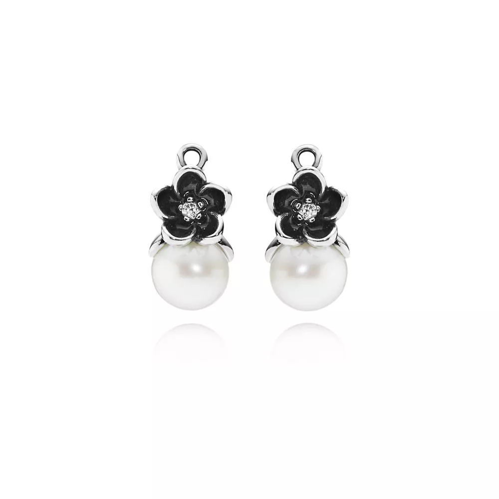 Naušnice, sterlingové stříbro, bílá perla, kubická zirkonie, černá glazura - Teraz nové, nižšie ceny! - PANDORA