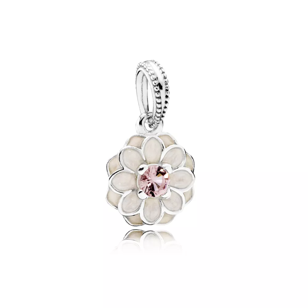 Přívěsek Kvetoucí jiřína, sterlingové stříbro, růžový křišťál, krémová glazura - 791829NBP - Přívěsky | PANDORA