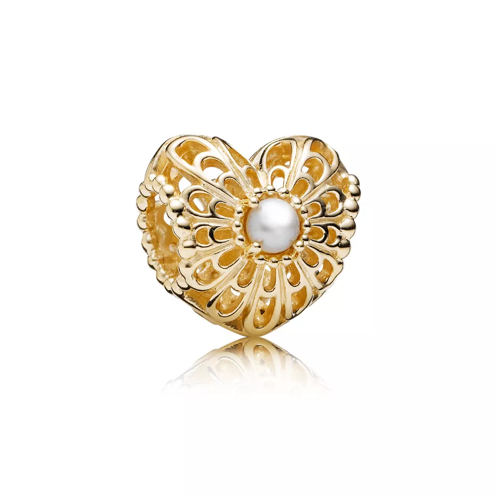 Přívěsek vintage filigránové perlové srdce přívěsek, 14kt zlato, bílá perla - 750822P - Přívěsky | PANDORA