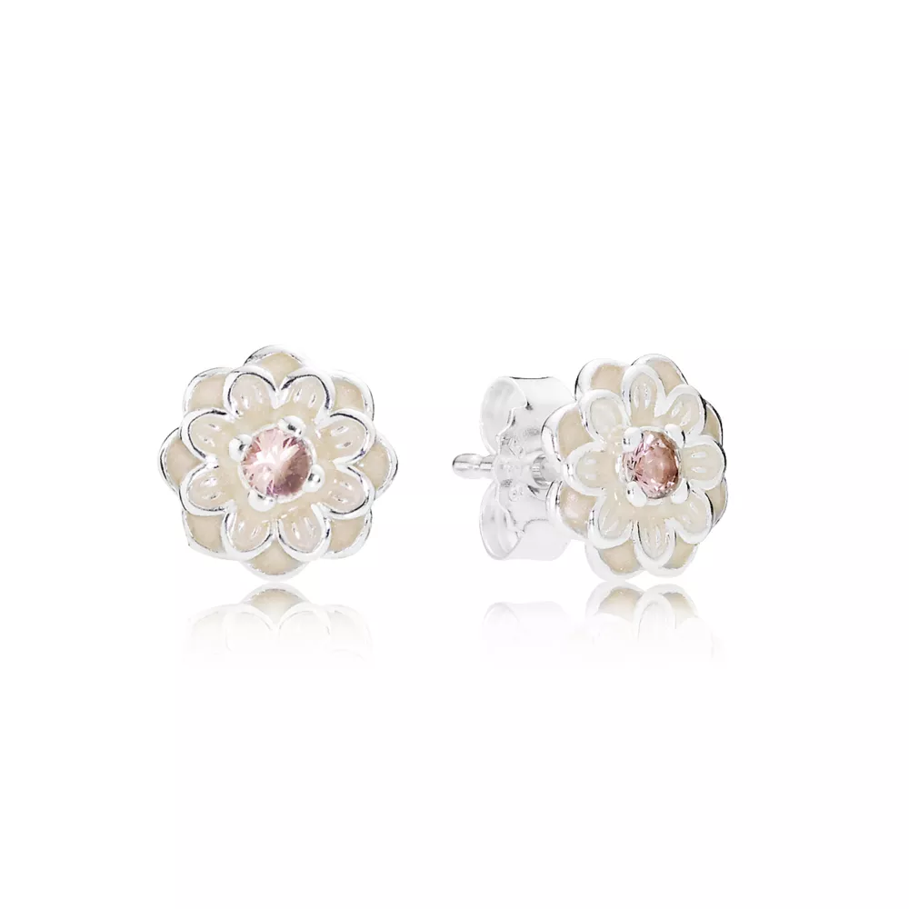 Náušnice Kvetoucí jiřina, sterlingové stříbro, narůžovělý křišťál, krémová glazura - 290687NBP - Náušnice | PANDORA