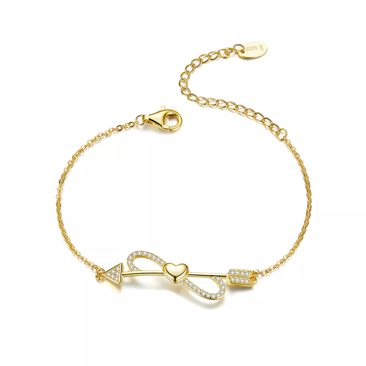 14k pozlacené řetízkový náramek láska na provázku scb126 kubická zirkonie pandora styl