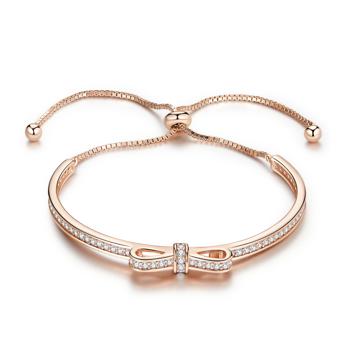 rose gold řetízkový náramek sladký bowknot scb108 c kubická zirkonie pandora styl