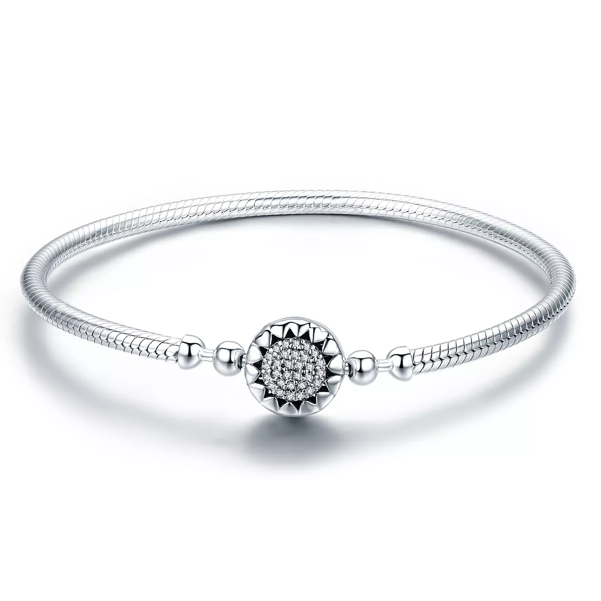 Stříbrné Hadovitý řetízkový náramek Světlé Srdce SCB059, Kubická zirkonie, Pandora styl