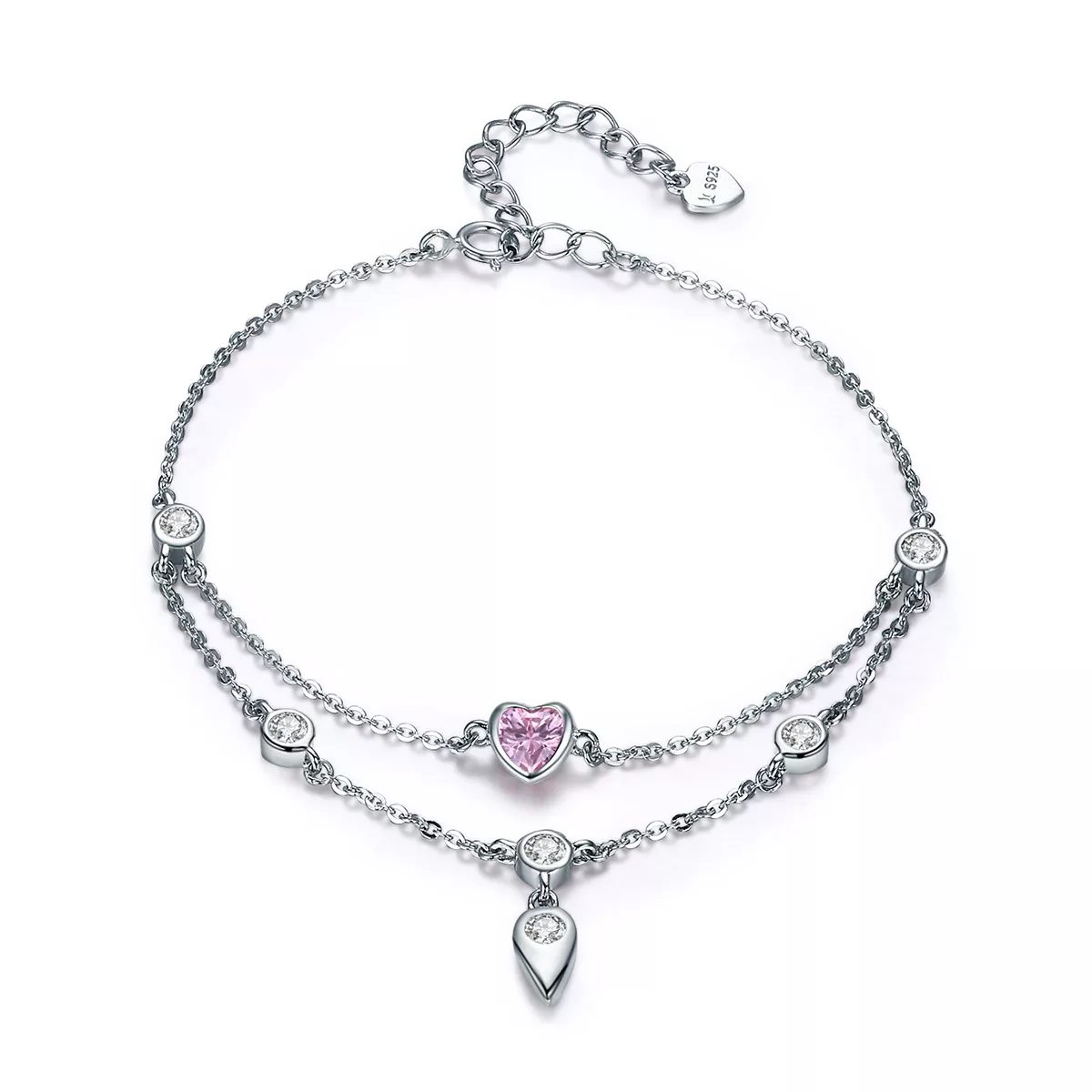 Stříbrné Řetízkový náramek Sladké Srdce SCB090, Kubická zirkonie, Pandora styl