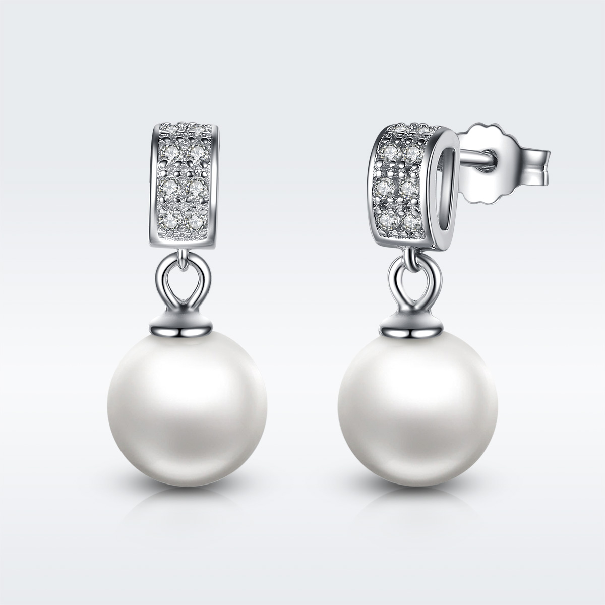 stříbrné visací náušnice perla sce006 kubická zirkonie pandora styl