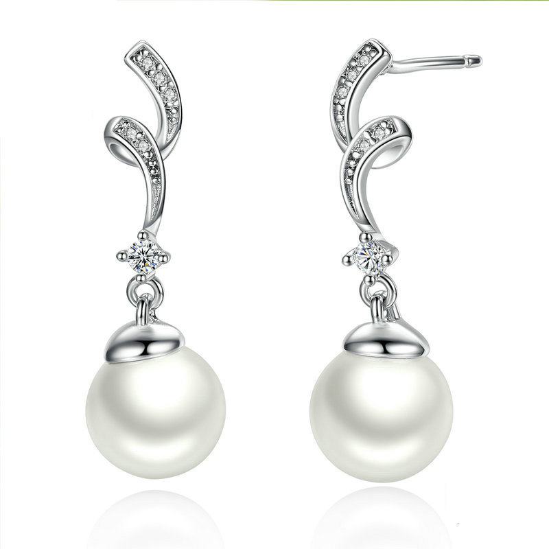 stříbrné visací náušnice perla sce035 kubická zirkonie pandora styl