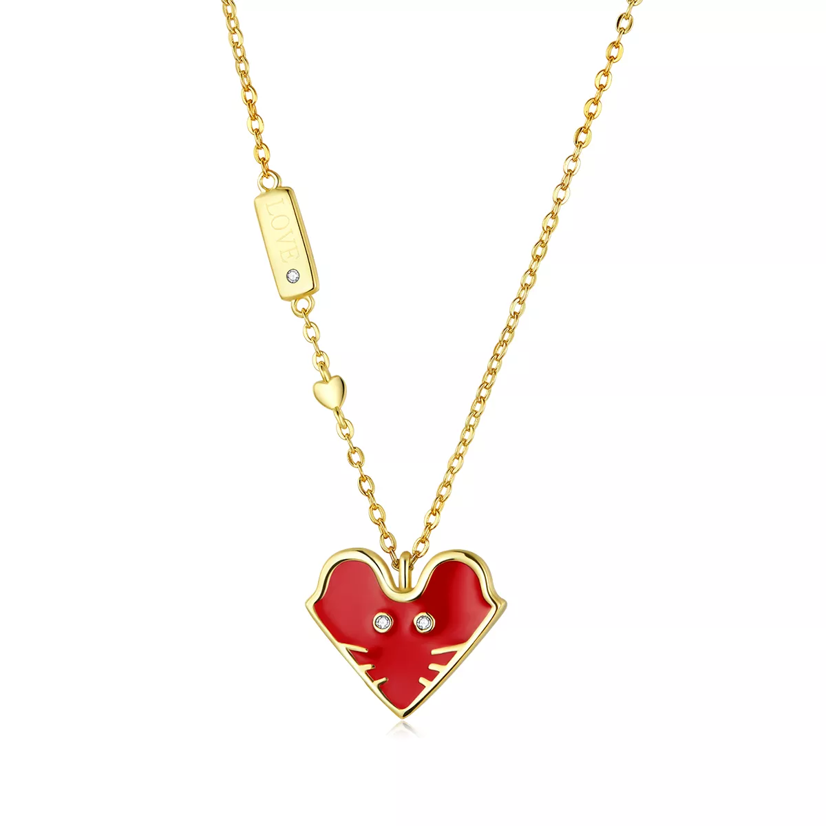 14k pozlacené náhrdelník myšové srdce scn389 kubická zirkonie jako pandora