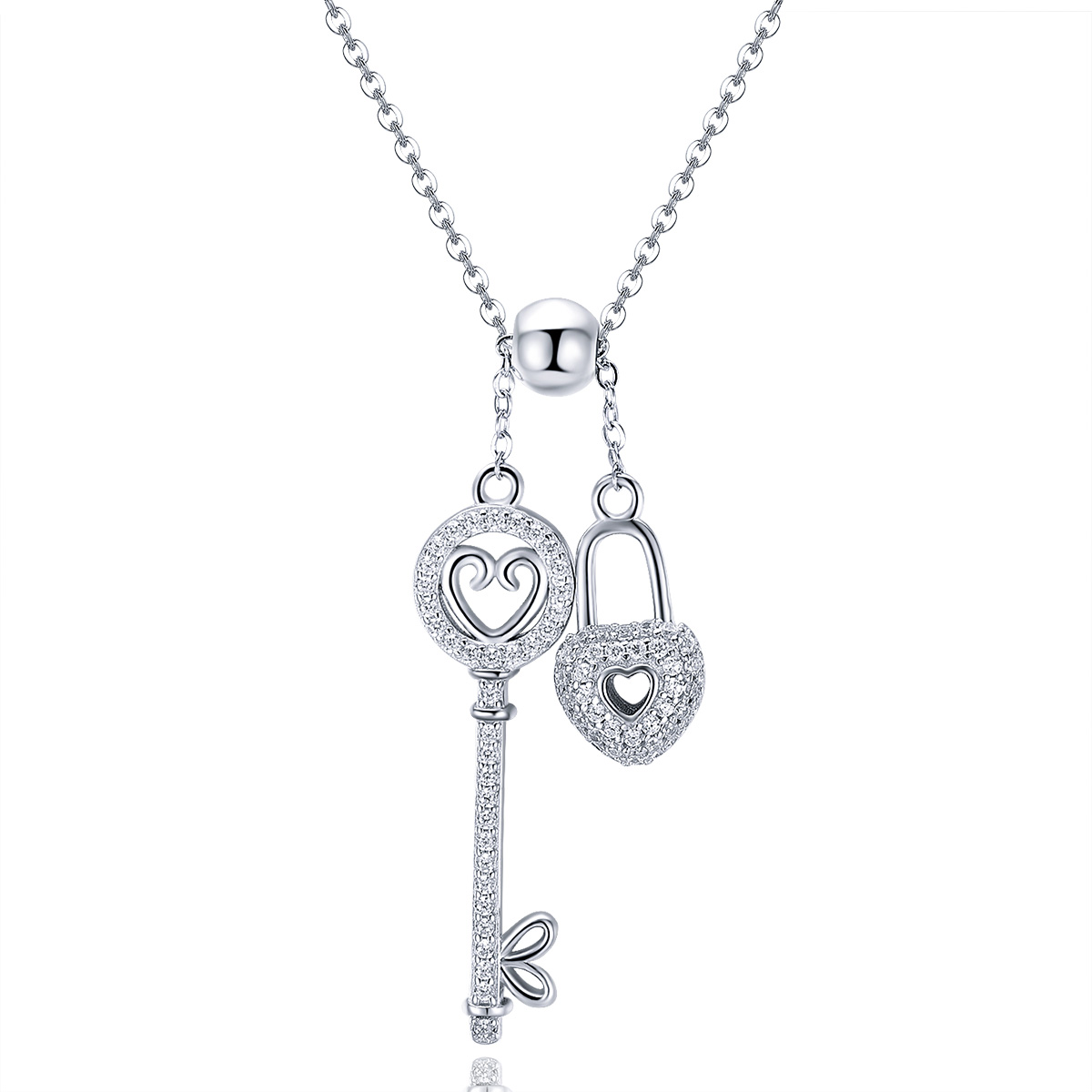 stříbrné náhrdelník key to heart lock scn290 kubická zirkonie jako pandora