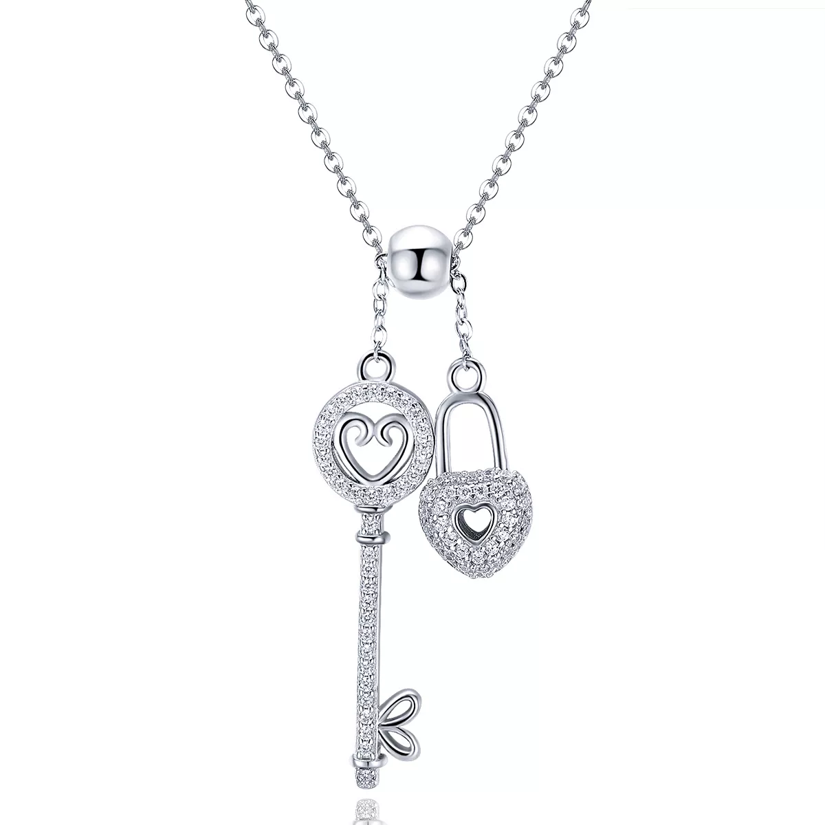 Stříbrné Náhrdelník Key To Heart Lock SCN290, Kubická zirkonie, jako Pandora