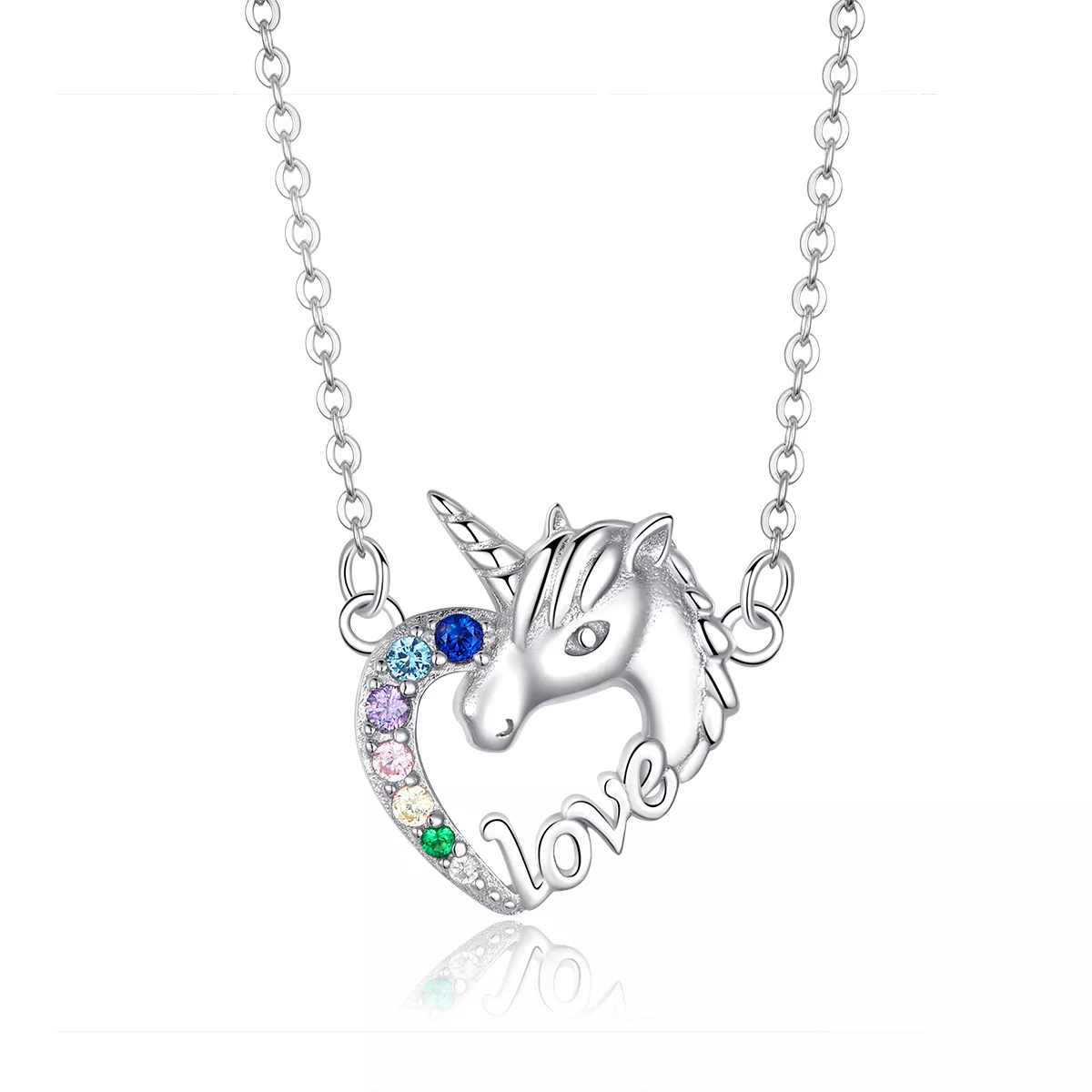 Stříbrné Náhrdelník Roztomilý Jednorožec SCN348, Kubická zirkonie, jako Pandora