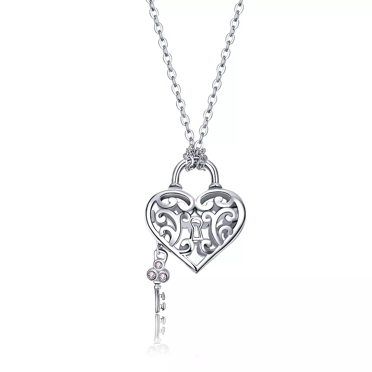 Stříbrné Náhrdelník Srdeční Zámek SCN321, Kubická zirkonie, jako Pandora