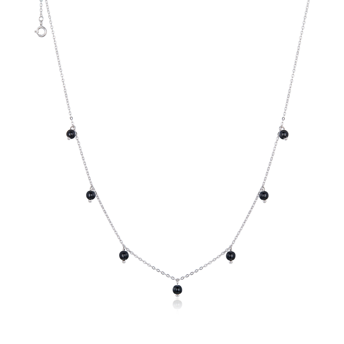 stříbrné náhrdelník černý syntetický krystal scn392 pandora styl